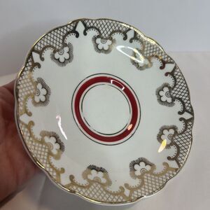 Regency Bone China Tea Saucer Gold Trellis Flowers Red Band England